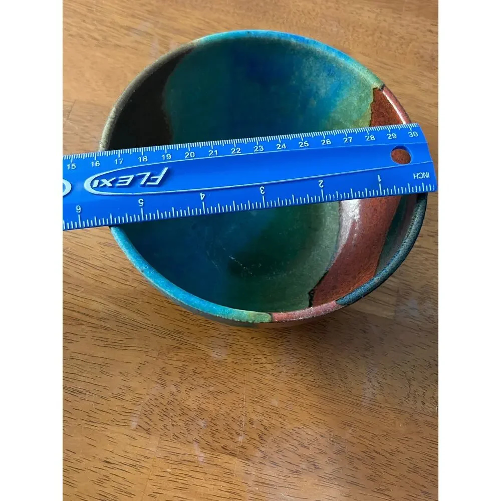 VTG Studio Pottery Bowl Hand Thrown Southwestern Drip Glaze Signed